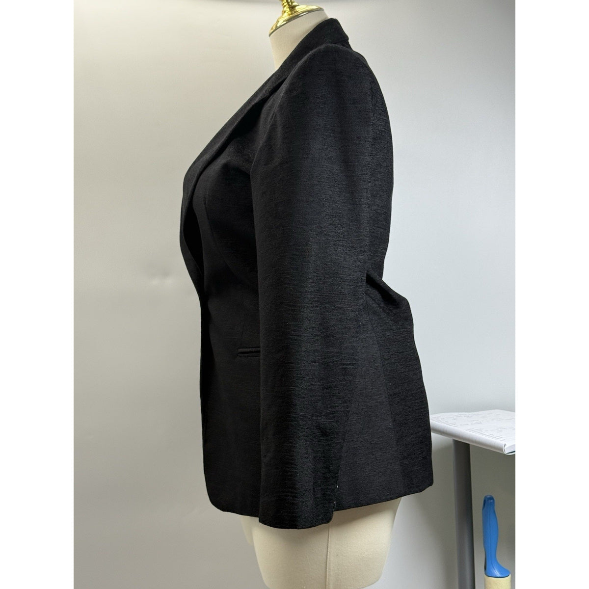 Finity Studio Black Textured Blazer Jacket Women Size 10 Career Minimalist Y2K
