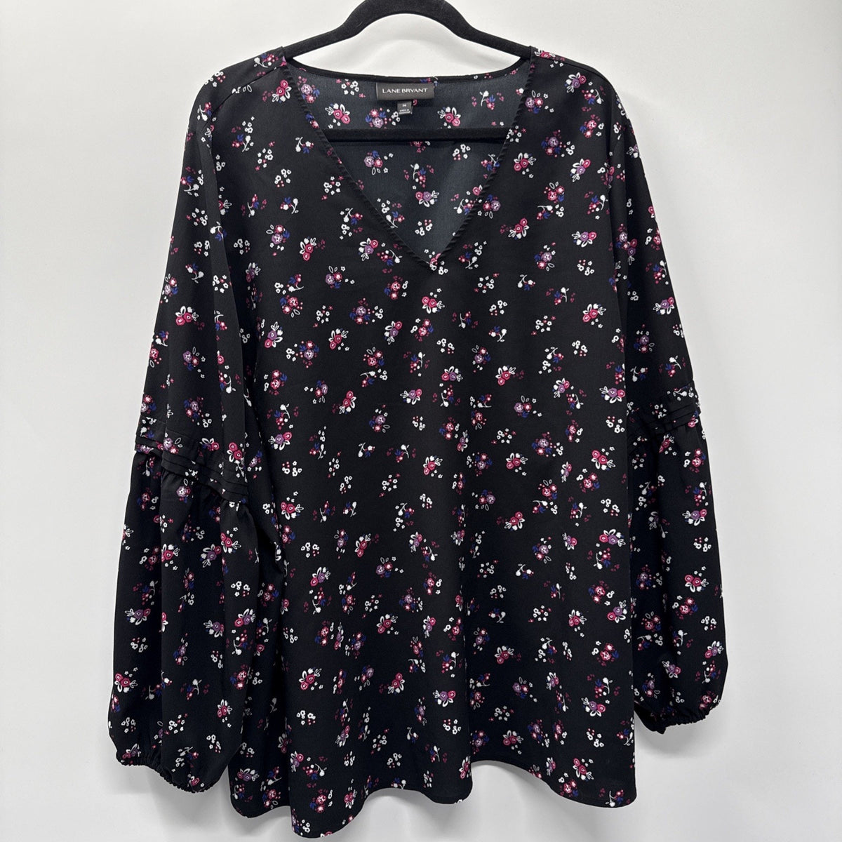 LANE BRYANT Blouse Plus Size 26 Black Floral Fairy Boho Y2K Romantic Whimsy