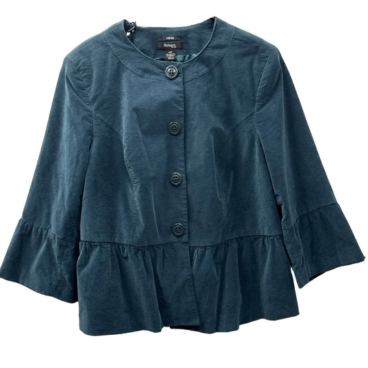 Style & Co Woman 18W Teal Stretch Corduroy Peplum Jacket Bell Sleeve