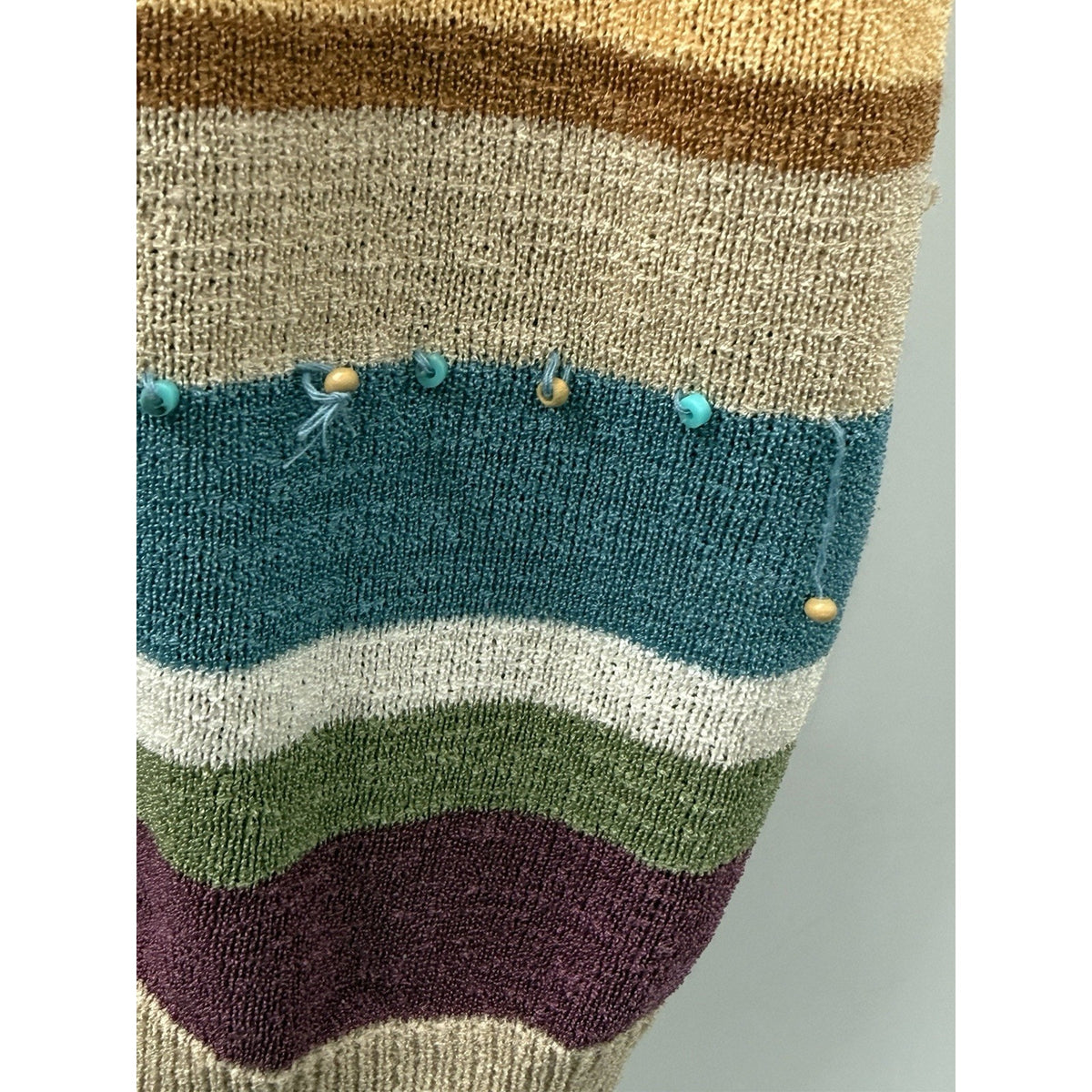 Alfred Dunner Vintage Striped Sweater Top Med Beaded Shoulder Pads Short Sleeve.