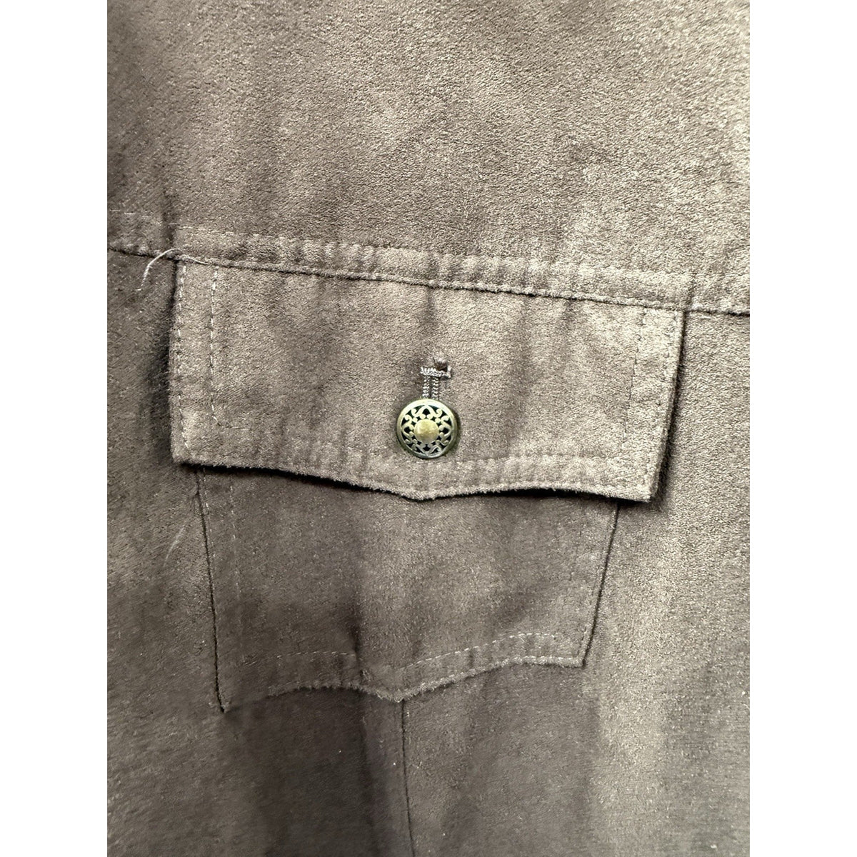Croft & Barrow Brown Faux Suede Jacket Womens 1X Button Front Utility Shirt
