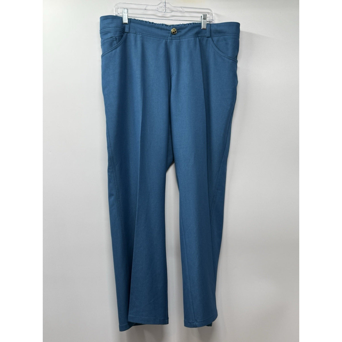 IMAN Pull On Pants Women 2X Short Blue Stretch Elastic Waist Slim Leg