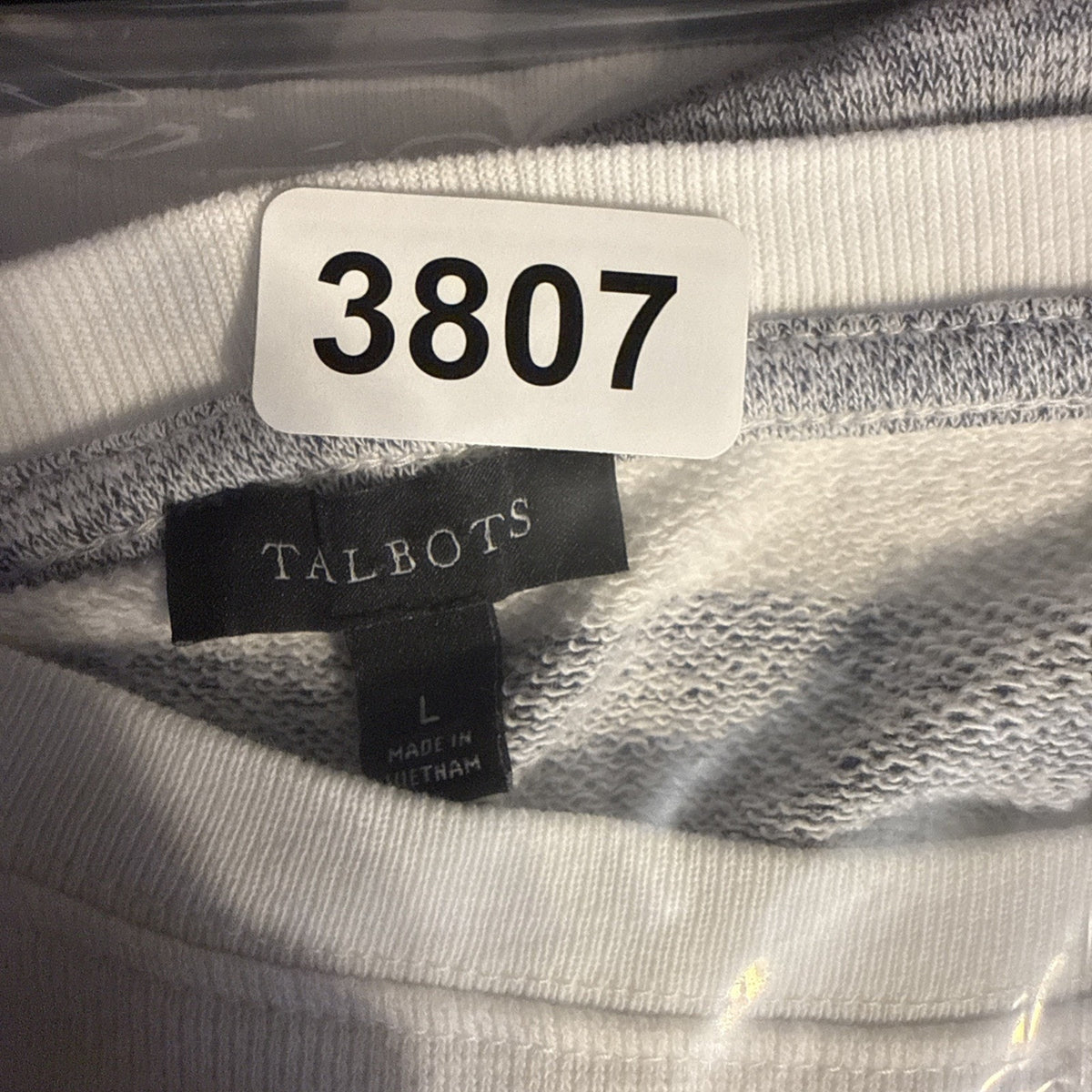 Talbots Womens Large Sweatshirt Sweater Long Sleeve Cotton Grey White Stripe