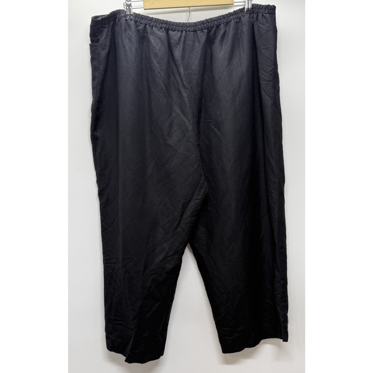 Larry Levine Woman Sz 20W Black Linen Blend Crop Pants Beaded Embroidered Hem