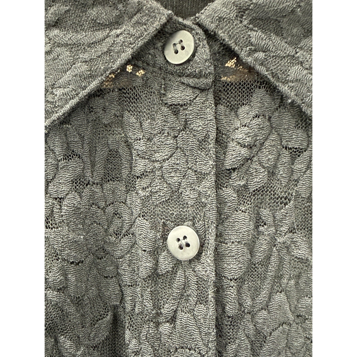 Liz Claiborne Lace Blouse Womens S Black Button Front Sheer Floral Top