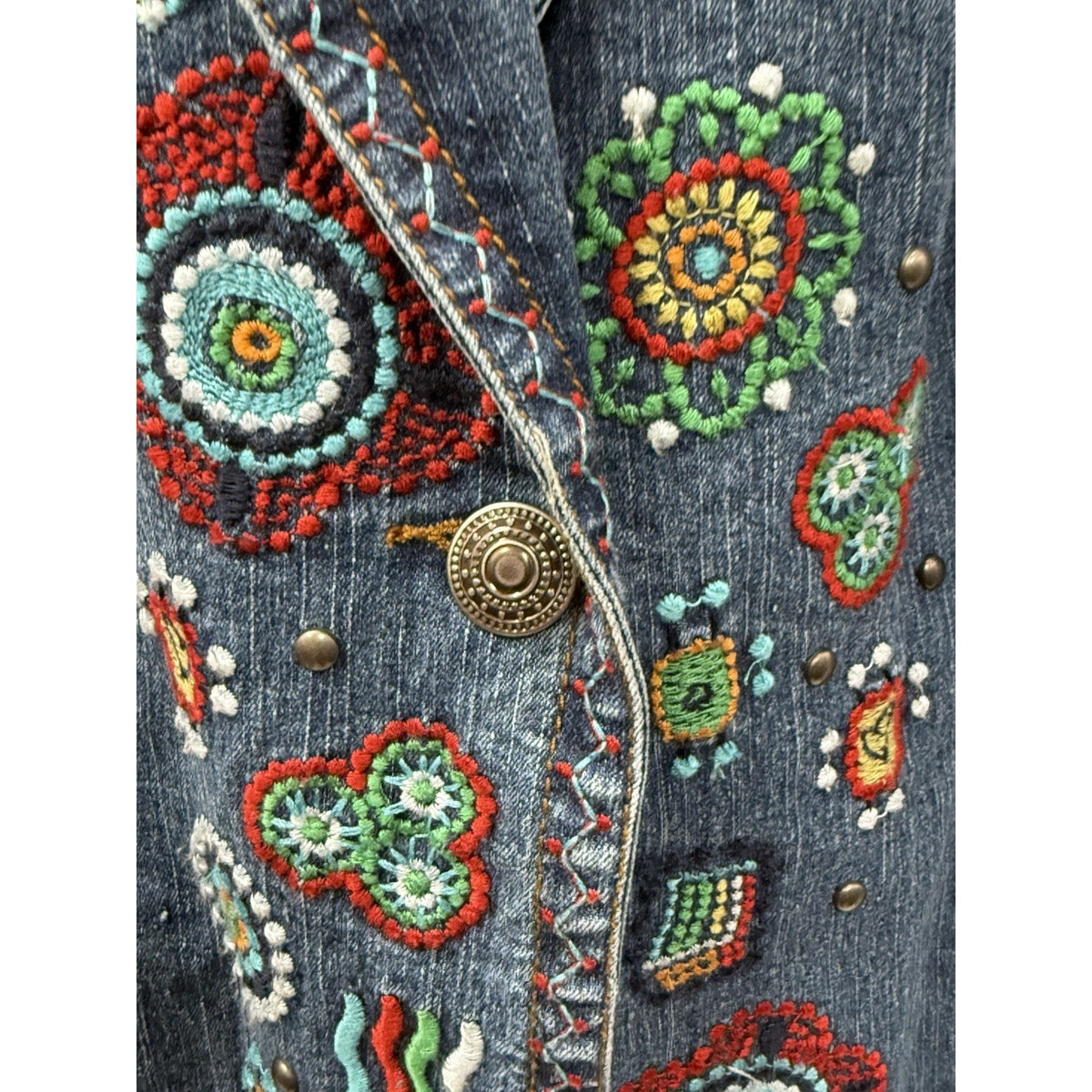 Ruby Rd Embroidered Denim Jacket Boho Western Southwestern Artsy Festival No Tag