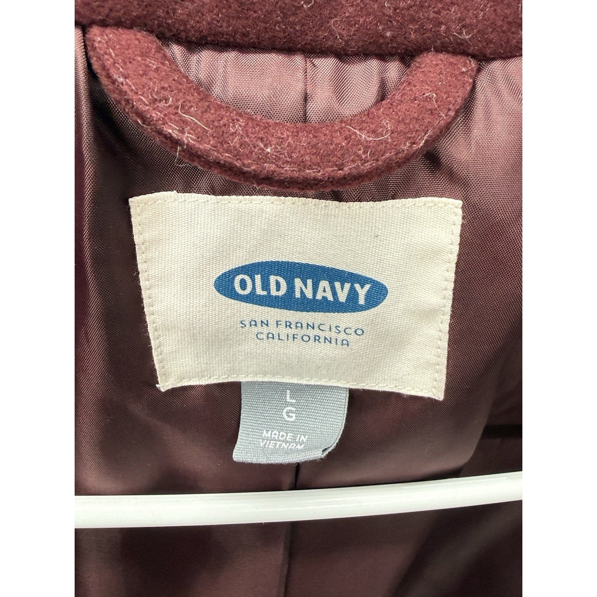 Old Navy Womens L Burgundy Coat Button Front Mock Neck Lined Career Jacket