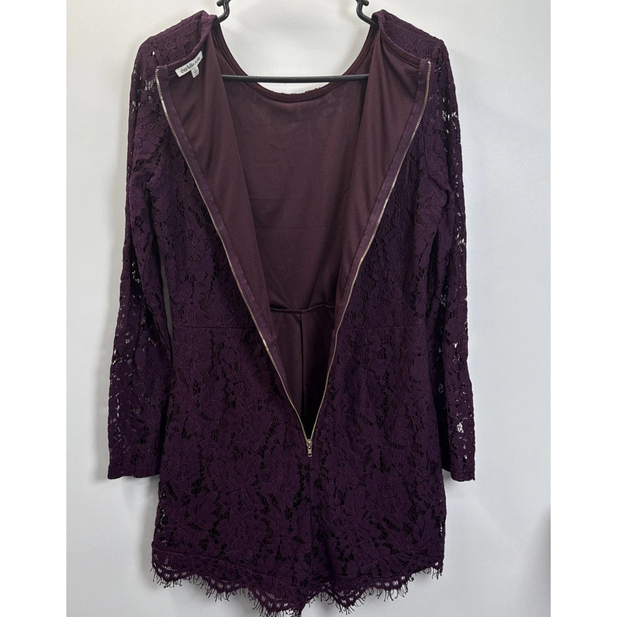 Charlotte Russe Purple Lace Romper Long Sleeve Boho Whimsigoth Gothic Mini L
