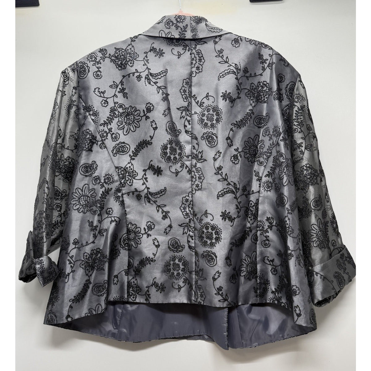 R&M Richards Womens 26W Gray Floral Embroidered Jacket Formal Blazer