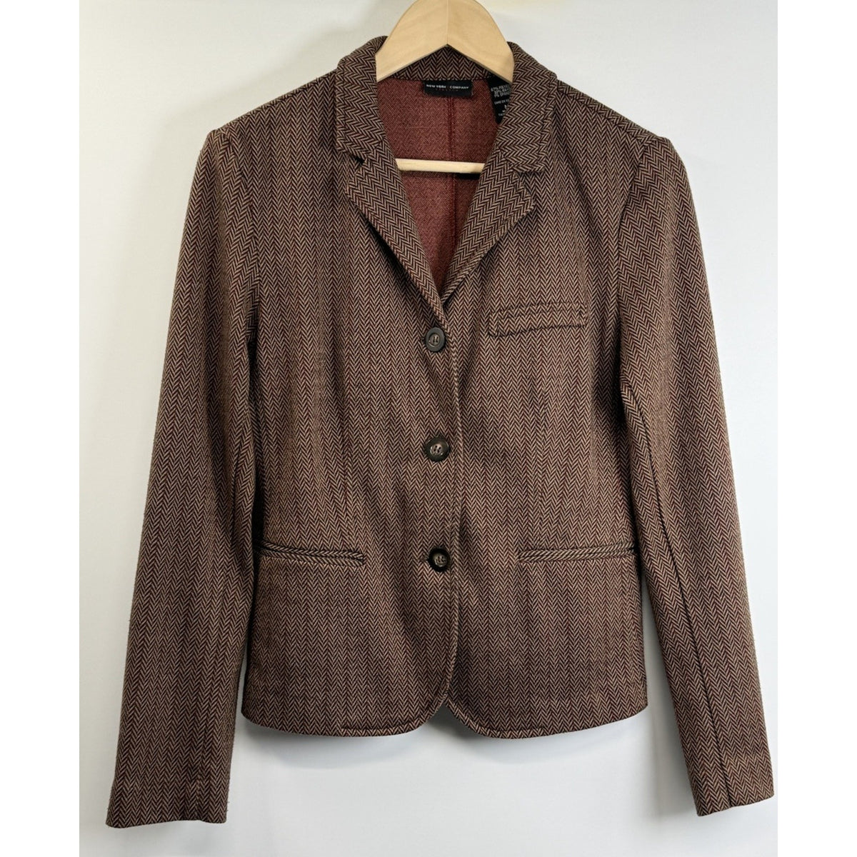 New York & Company Stretch Herringbone Blazer Jacket Women Medium Dark Academia