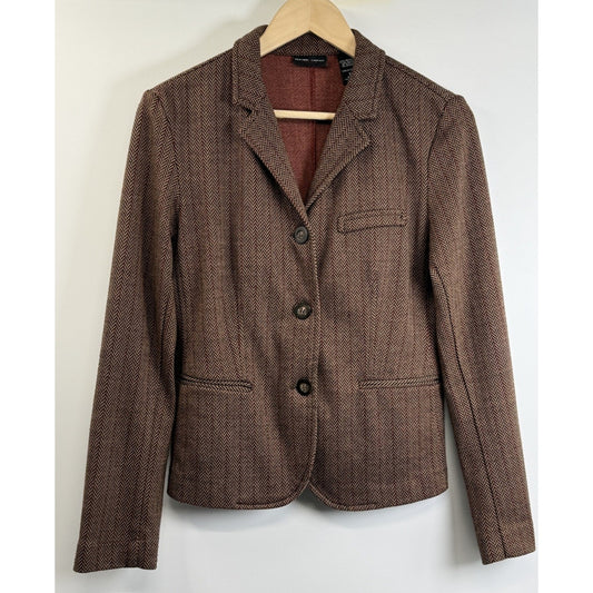 New York & Company Stretch Herringbone Blazer Jacket Women Medium Dark Academia