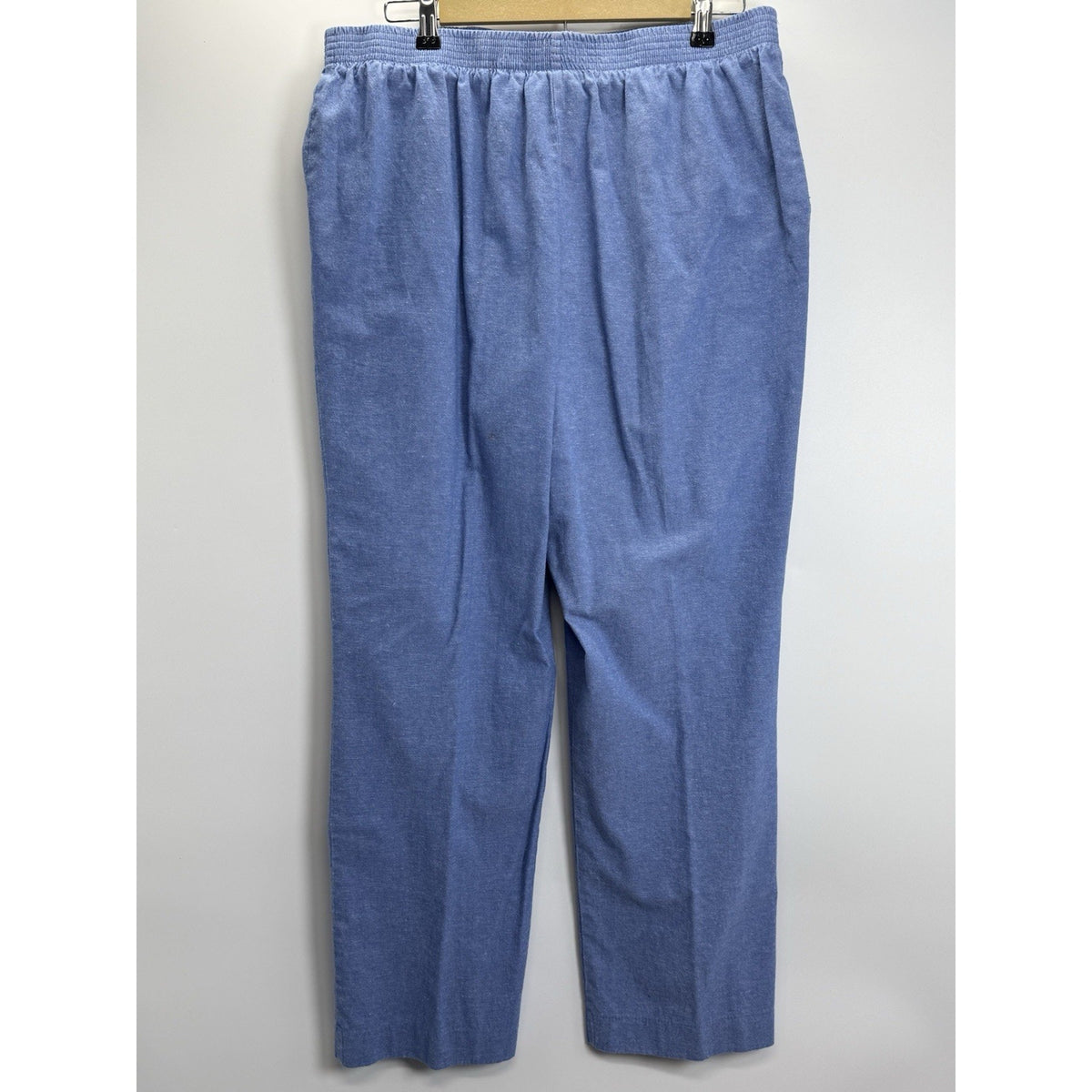 Alfred Dunner Pants Women’s Size 16 Blue Elastic Back Waist Linen Blend