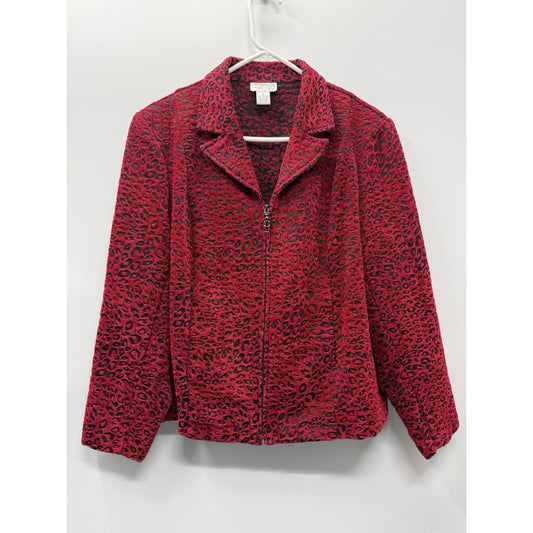 Molly & Maxx Woman 2X Red Black Leopard Print Zip Jacket Textured Plus Size