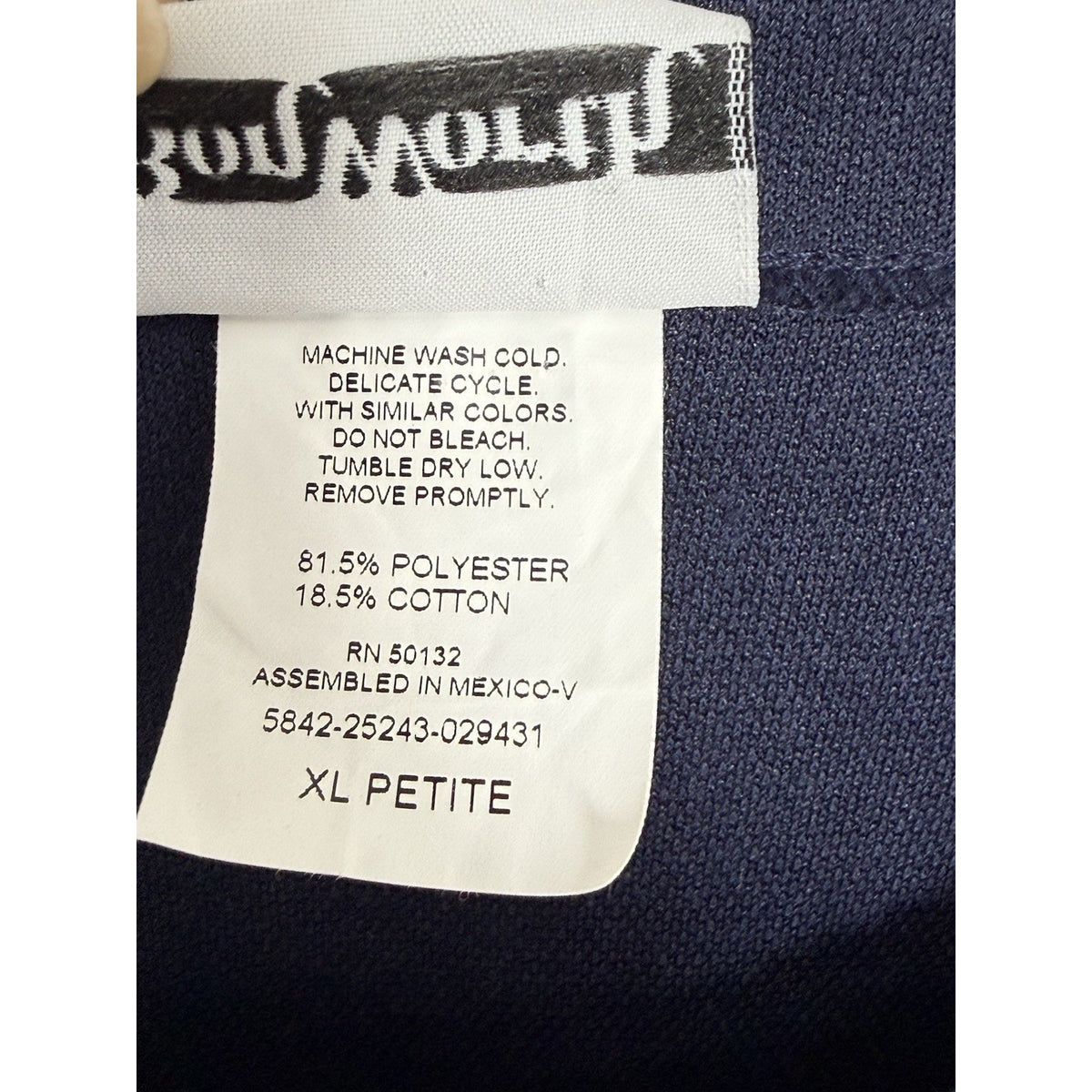 BonWorth Womens Petite XL Navy Knit Floral Embroidered Button Front SS Top