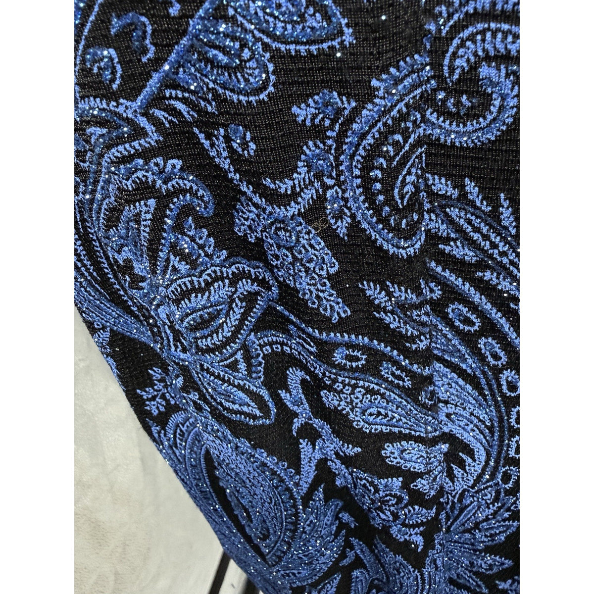 Onyx Nite Wendye Chaitin 2PC Knit Jacket Tank Set 1X Blue/Black Paisley Stretchy