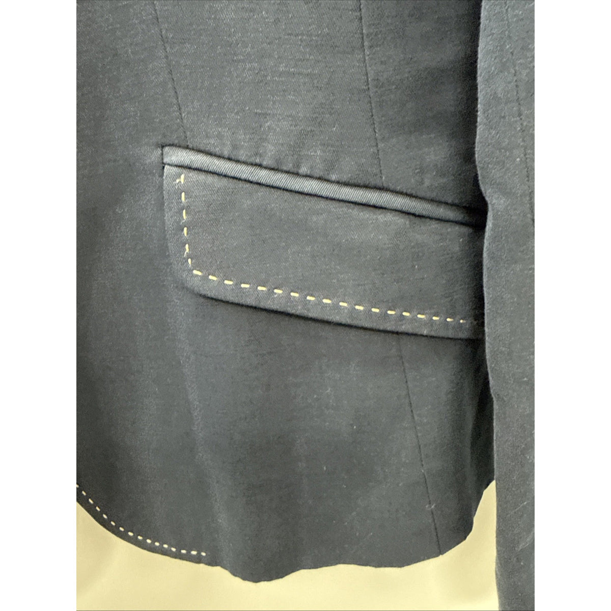Talbots Blazer Womens 14 Navy Cotton Linen Lined Jacket Contrast Stitch
