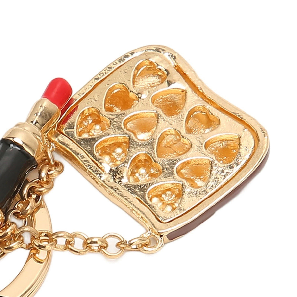 Handbag Purse Charm Keychain Women’s Rhinestone Bag Lipstick Gold Tone Keyring