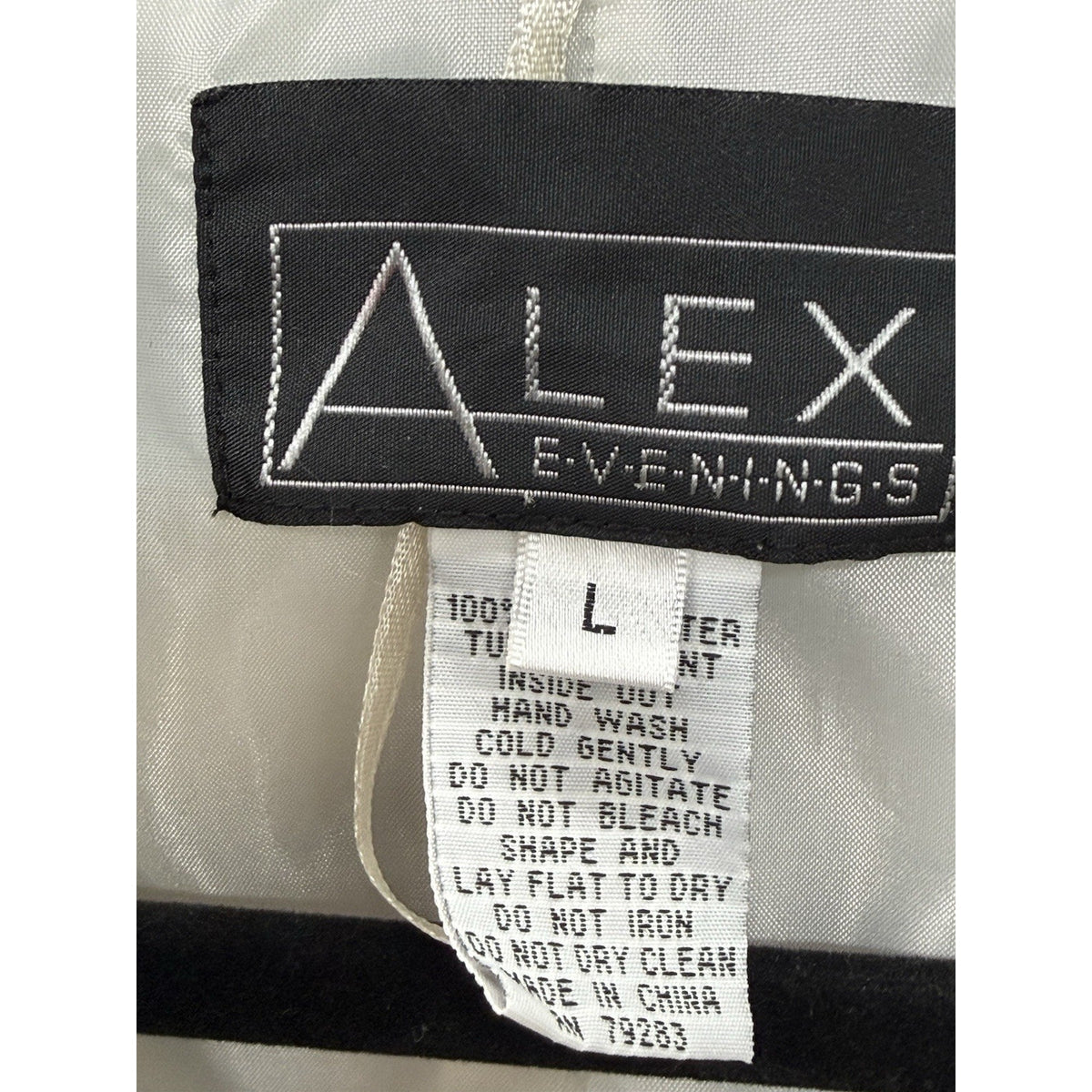 Alex Evenings Women’s L Black Ivory Abstract Tie Belt Lined 3/4 Sleeve Jacket