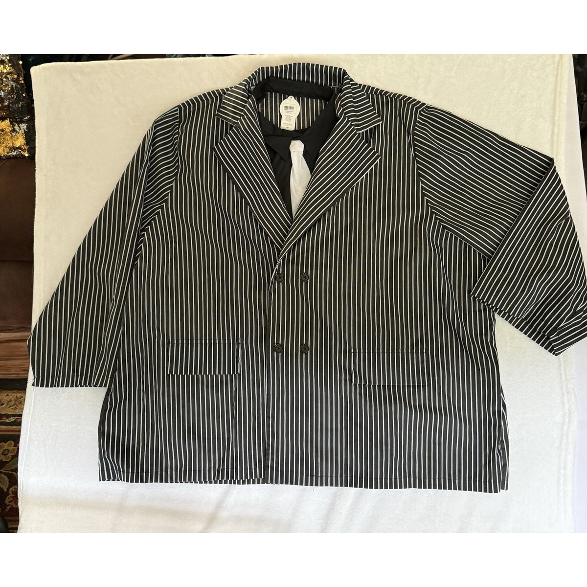 FUN Men's Gangster Black/White Pinstripe Costume Outfit w/ Tie 5X Polyester