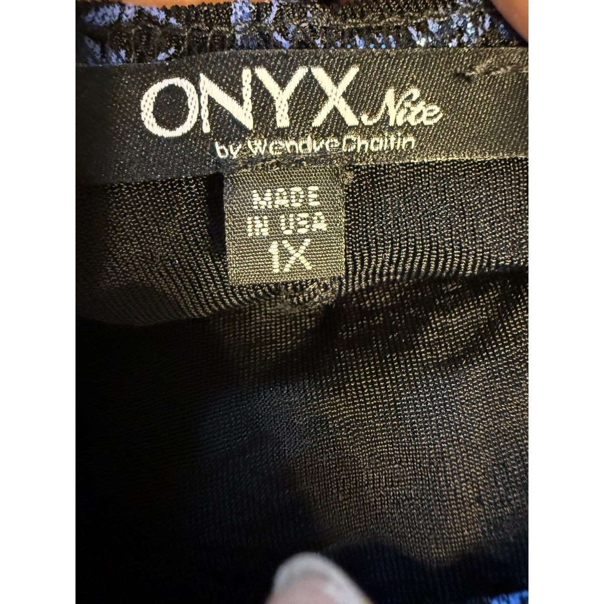 Onyx Nite Wendye Chaitin 2PC Knit Jacket Tank Set 1X Blue/Black Paisley Stretchy