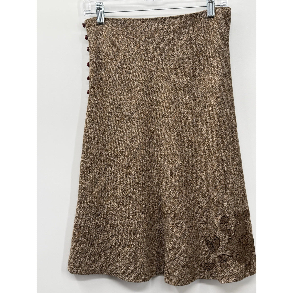 Vintage Y2K Express Wool-Blend Floral Embroidered A-Line Skirt (Size 2)