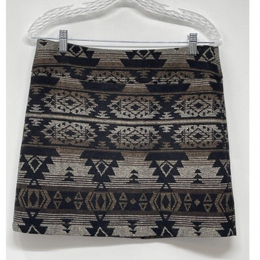 Dalia Collection Skirt 6 Tribal Aztec Mini Wool Blend Lined Brown Black