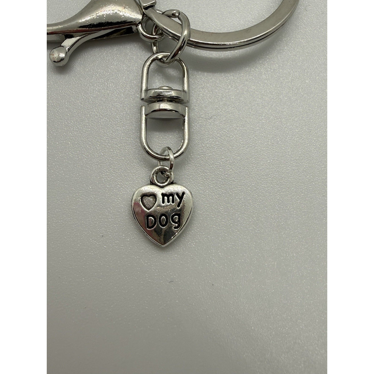 Dog Lover Purse Charm Keychain Paw Print Bone I Love My Dog Silver Tone
