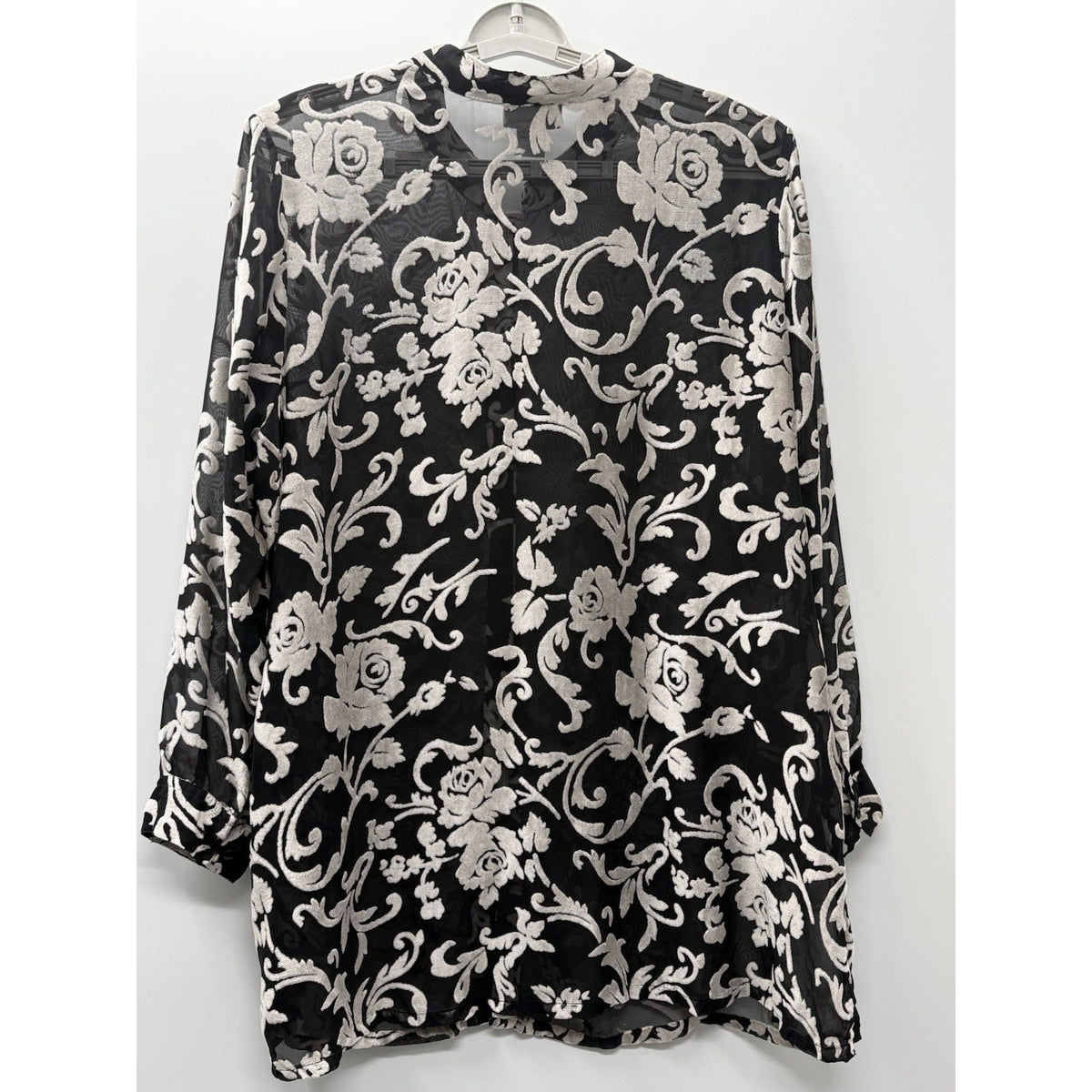 Avenue 22/24 Sheer Floral Embroidered Blouse Black Ivory Romantic Whimsigoth