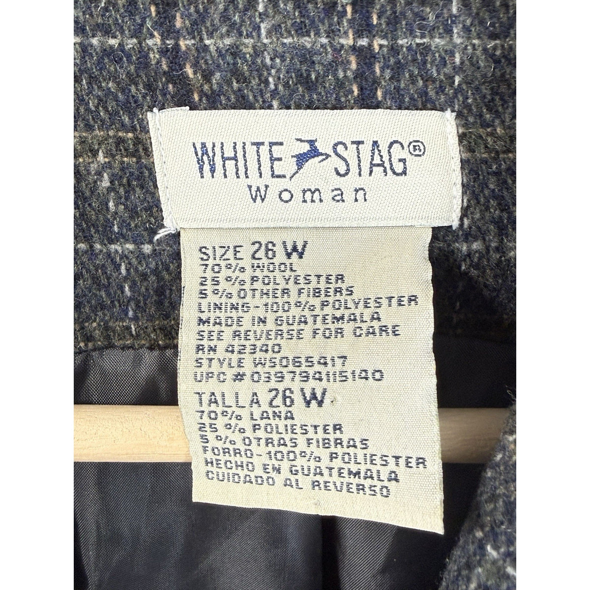 White Stag Wool Blend Plaid Blazer 26W Plus Dark Academia Classic Jacket