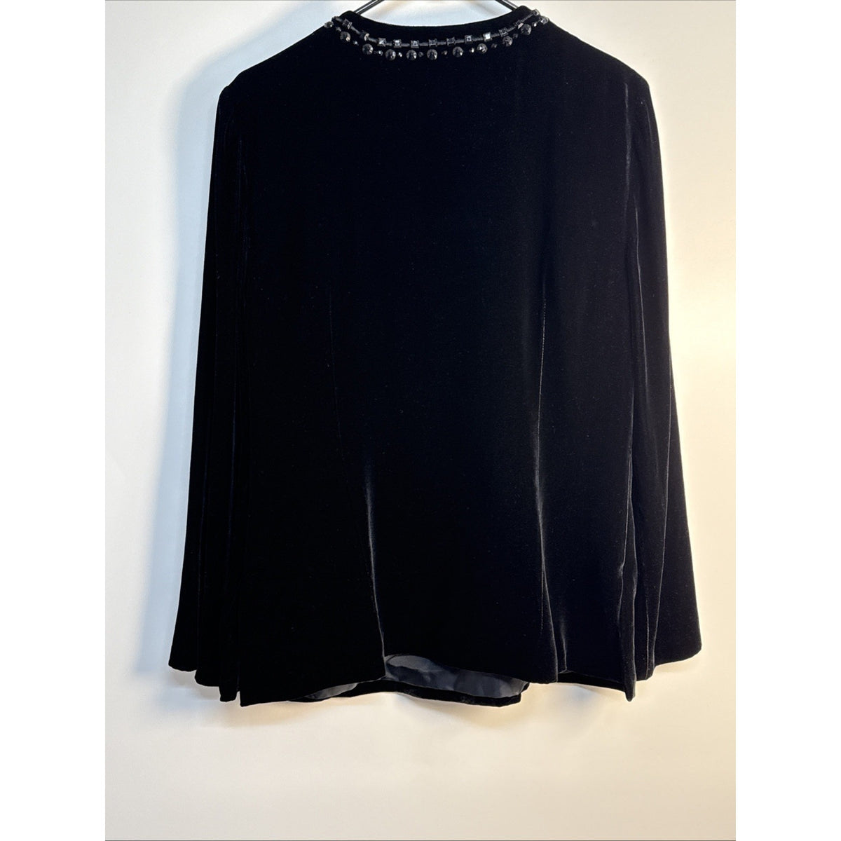 Talbots Black Velvet Beaded Embellished Tunic Top LS Women Sz 12 Gothic Romantic