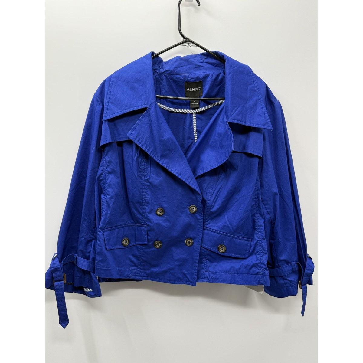 Ashro 3X Royal Blue Cropped Trench Jacket Double Breasted Cotton NWT Plus Size