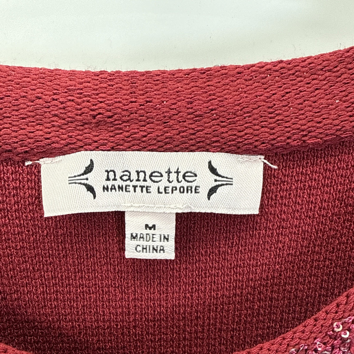 Nanette Lepore Ruby Wine Sequin Trim Short Sleeve Sweater Women Sz Medium
