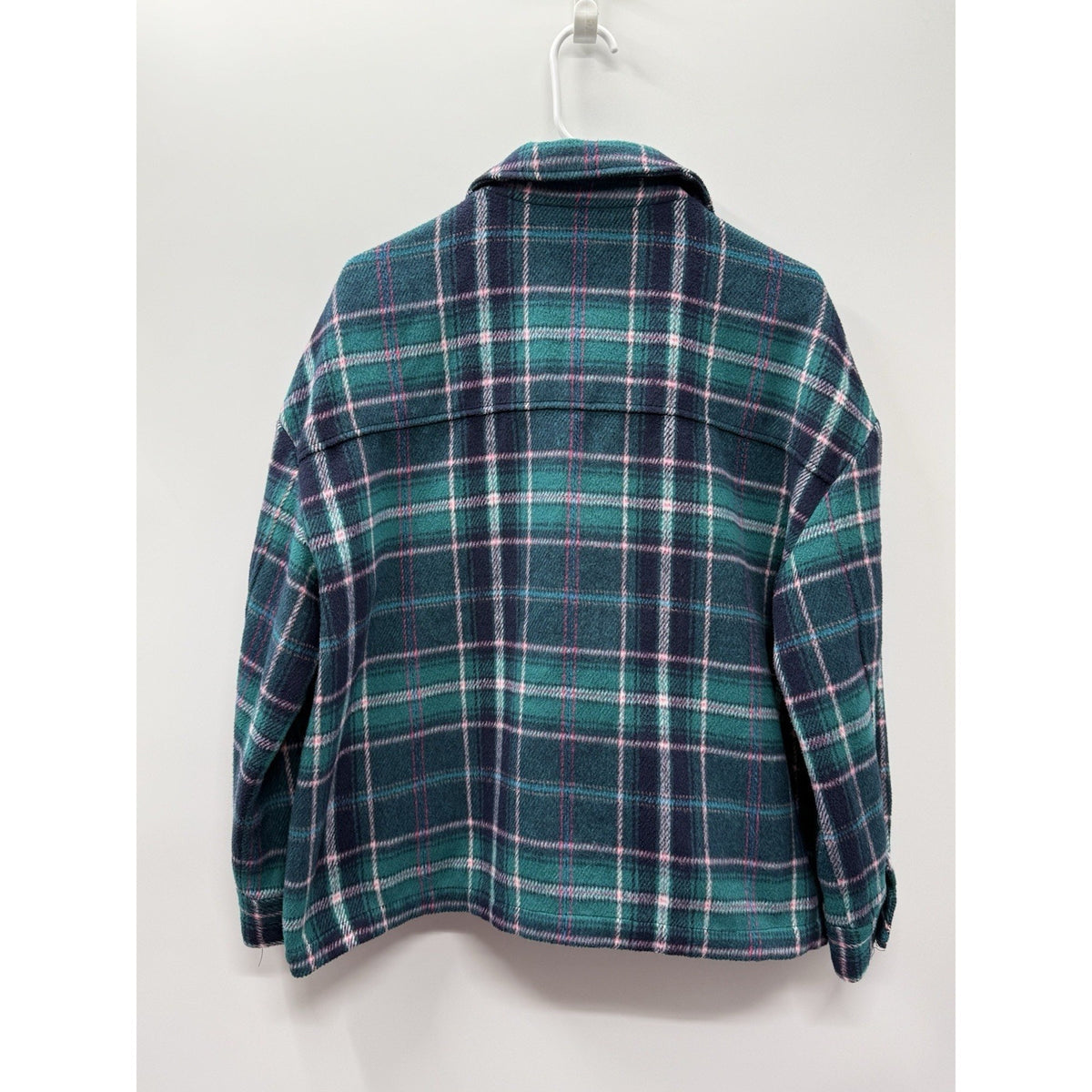 Crown & Ivy Plaid Jacket Womens Large Green Wool Blend Button Front Heavyweight