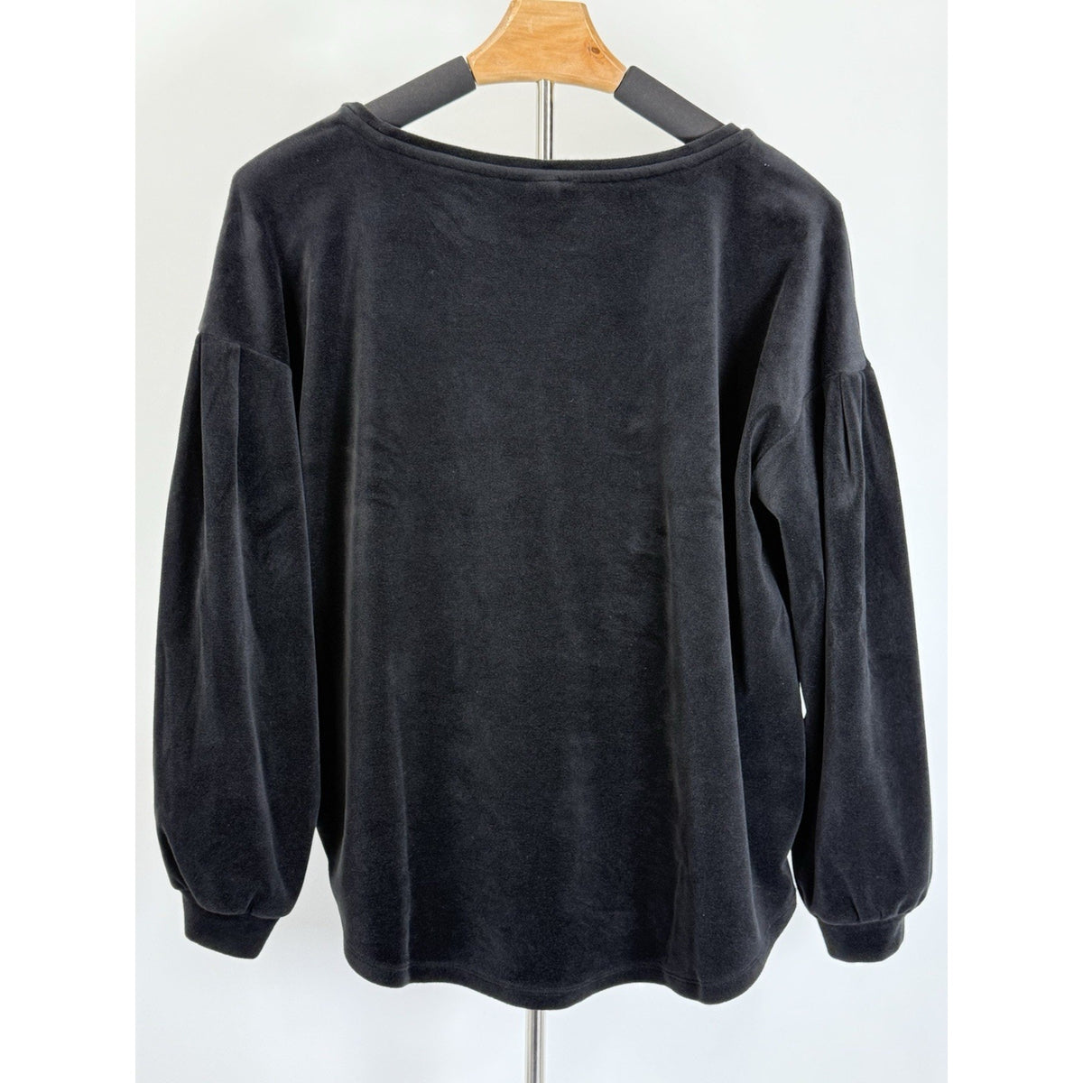 Old Navy M Black Velour Balloon Sleeve Top Soft Pullover Long Sleeve