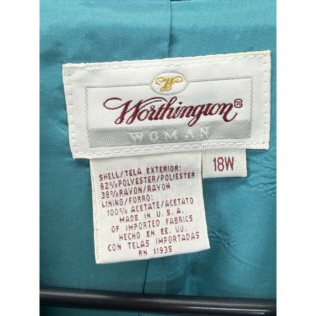 Vintage Worthington Teal Blazer Jacket 18W Gold Button Career Preppy Office 90s