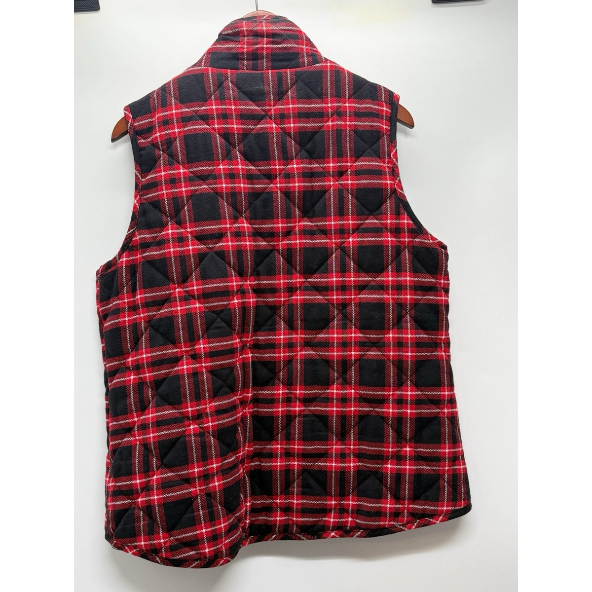 Cato Quilted Plaid Vest Red Black Cotton Zip Utility Pockets Outdoor XL