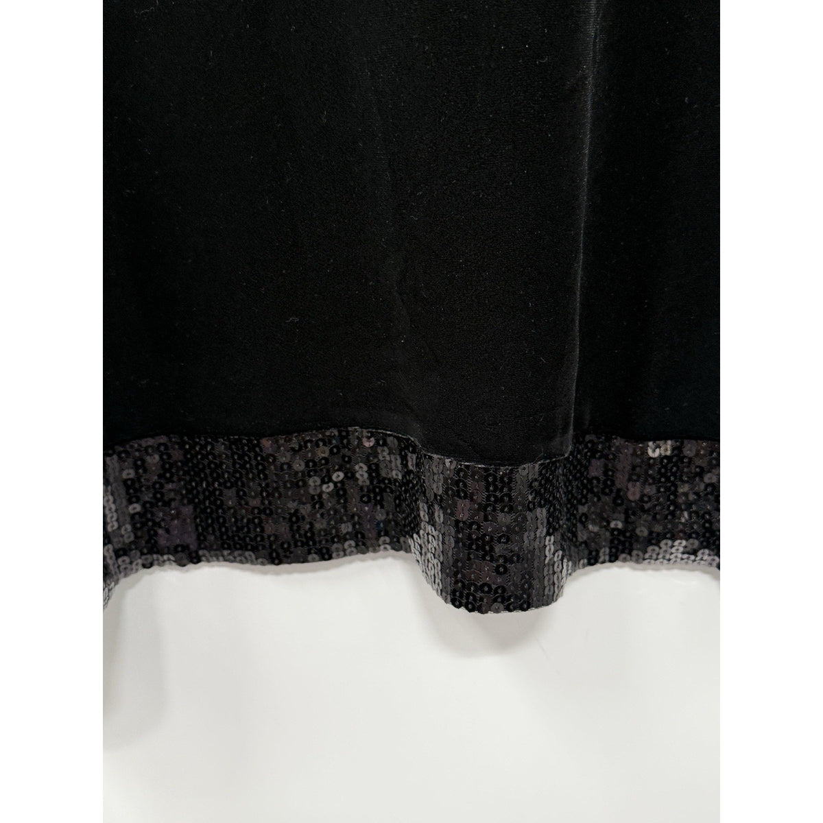 Susan Graver Womens L Black Velvet Tunic Blouse Sequin Trim 3/4 Sleeve