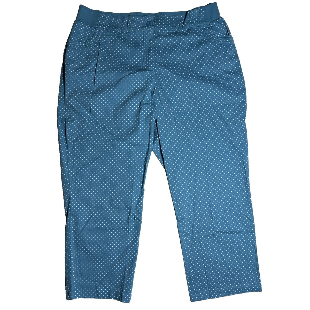 Woman Within 28W Blue Polka Dot Stretch Pants Natural Fit Tummy Control