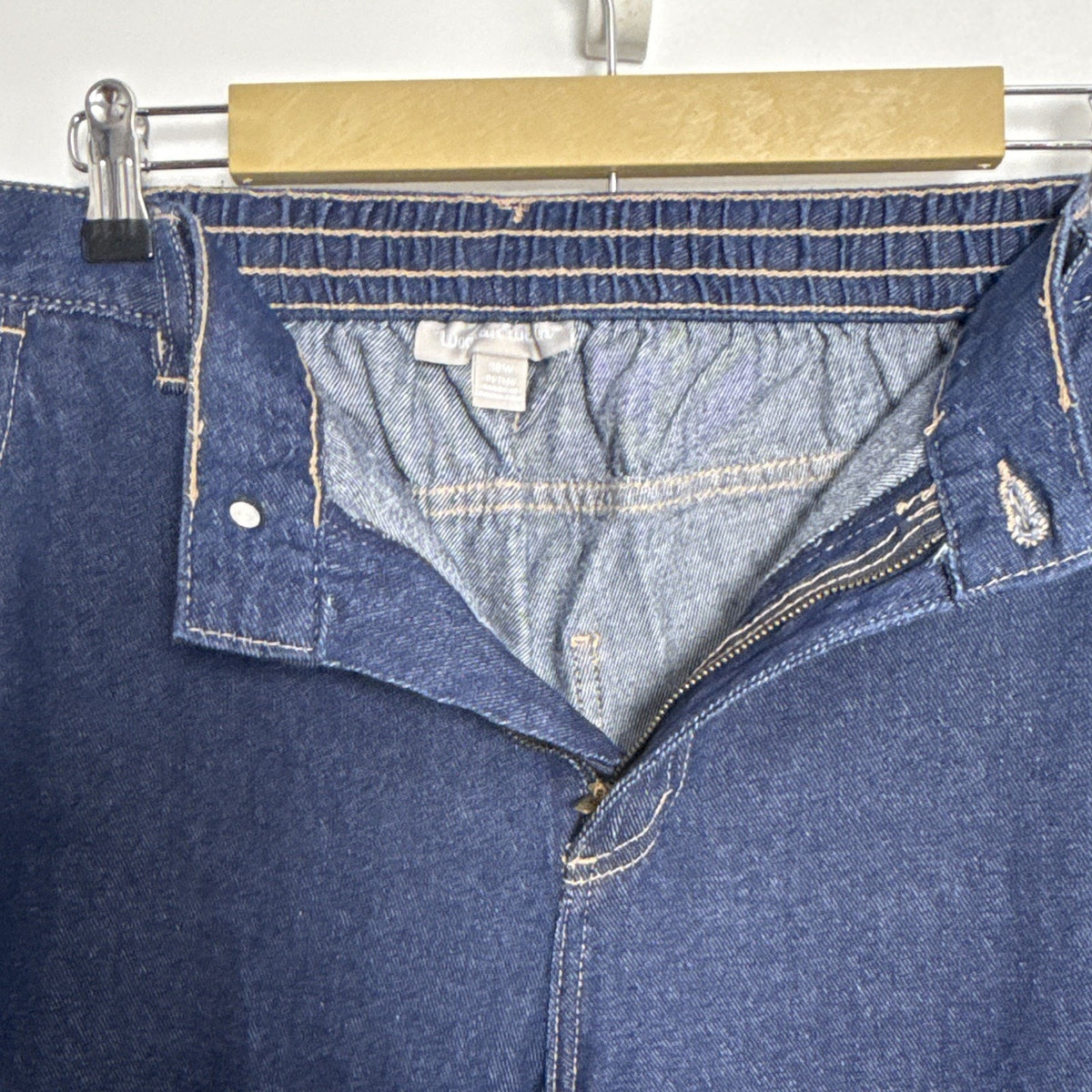 Woman Within Women’s Blue Denim Jeans Size 18W Petite Cotton 5-Pocket Button Zip