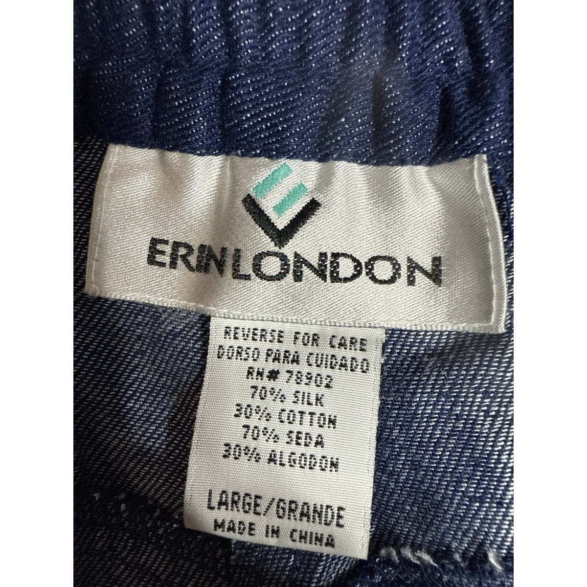 Erin London Capri Pants Large Blue Silk Blend Zip Fly Embroidered Hem