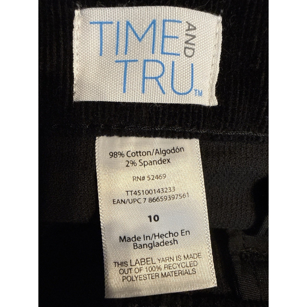 Time and Tru Black Corduroy Midi Skirt Size 10 Stretch Slit Minimalist