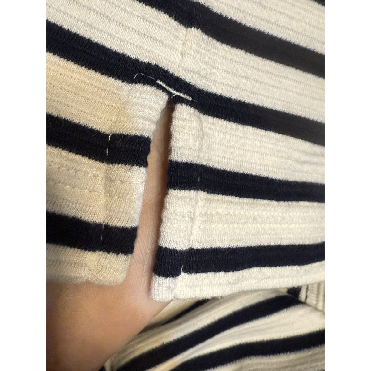 J.Jill Wearever L Navy White Stripe 3/4 Sleeve Square Neck Top Cotton