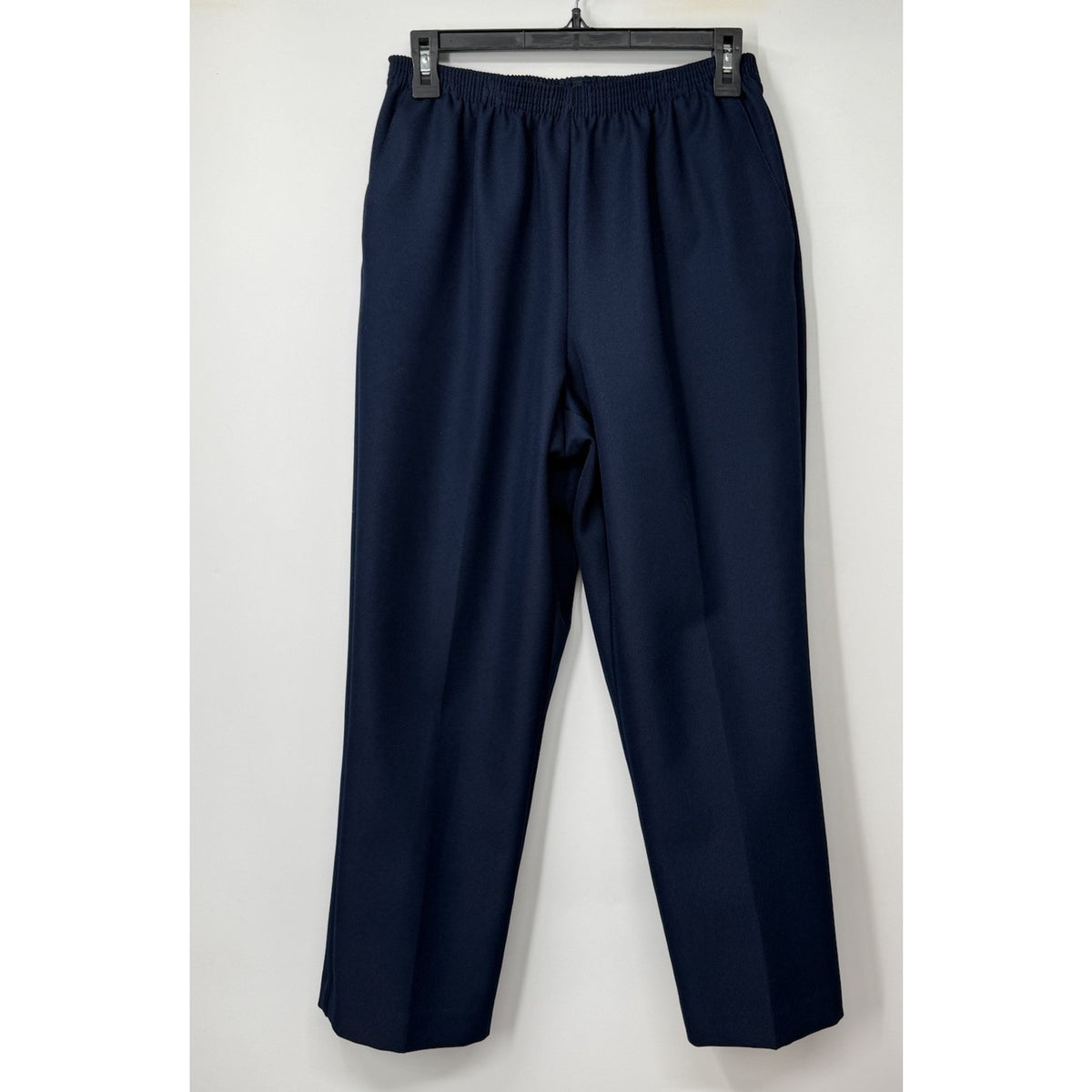 Alfred Dunner Women’s Pull On Dress Pants Sz 12 Navy Blue Elastic Waist Pockets