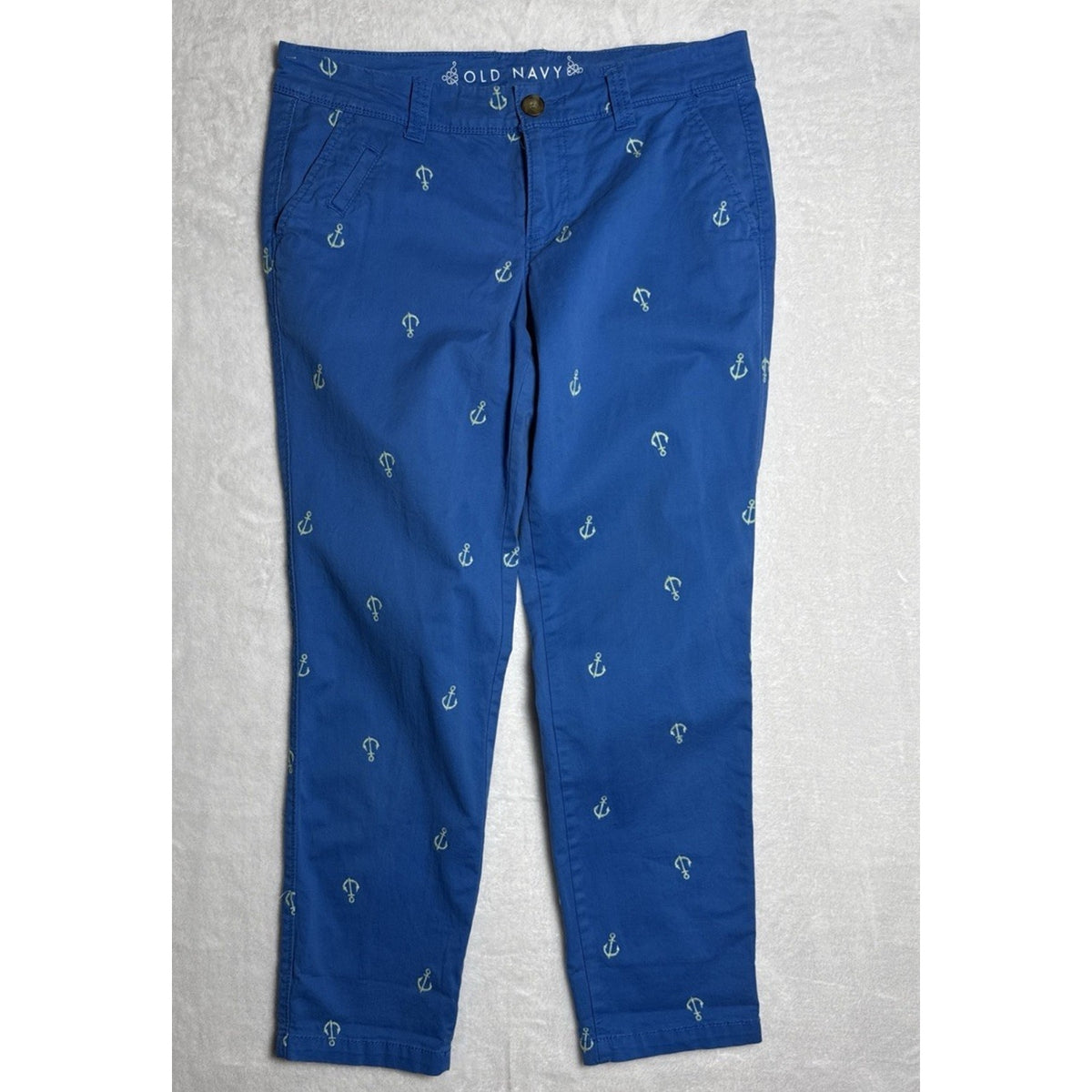 Old Navy Womens Size 4 Blue/Green Anchor Pants Cotton Blend Stretch Chino Pants