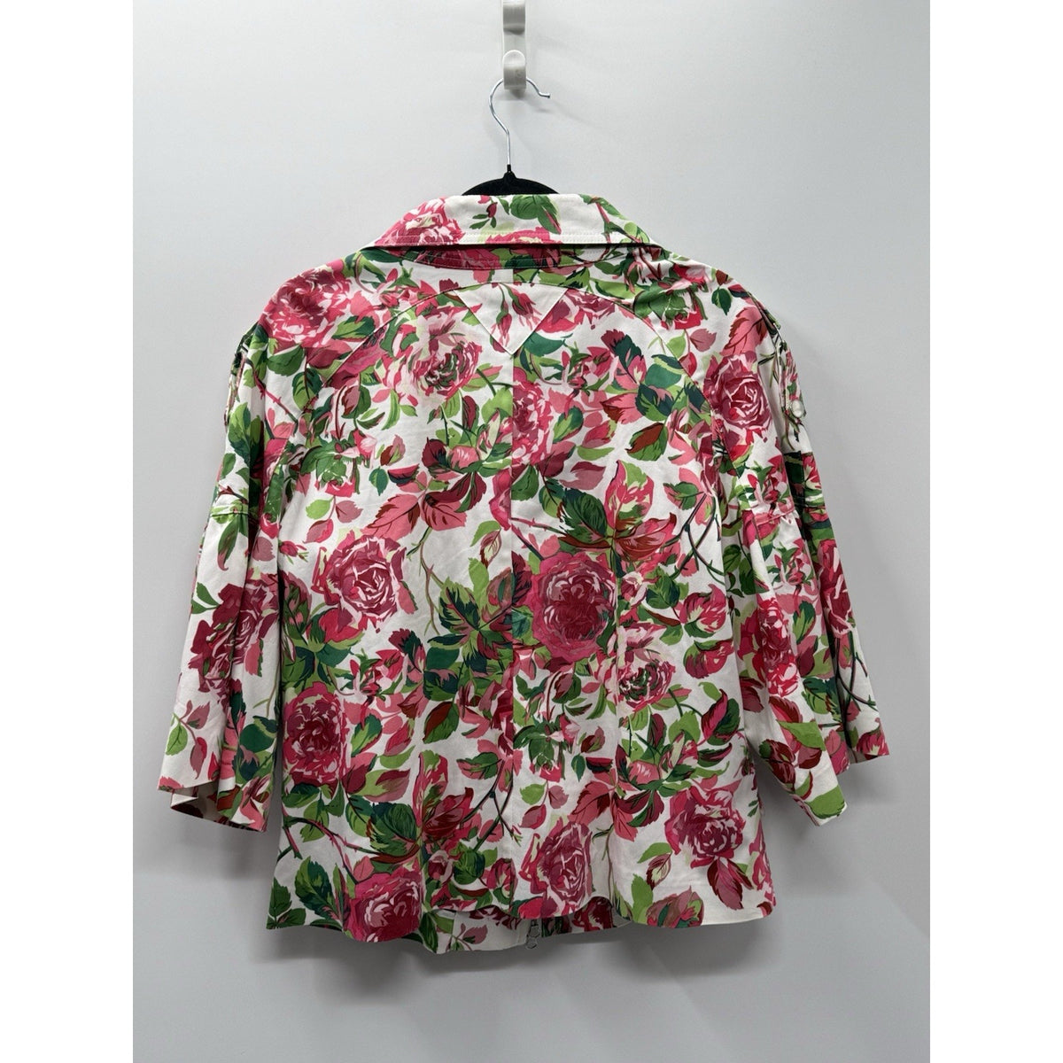Just B Large Floral Utility Jacket White Pink Green Cotton Zip Front