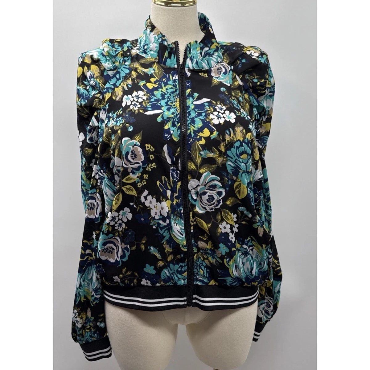 Ashley Stewart Plus Size 22/24 Floral Zip Front Bomber Jacket Mock Neck