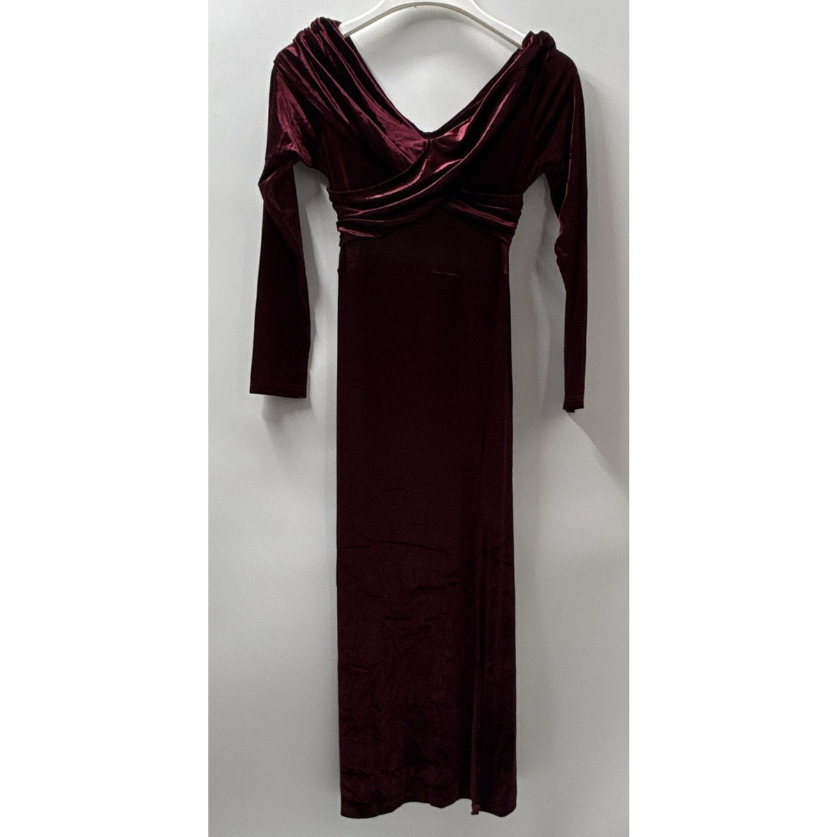 Womens Burgundy Velvet Off Shoulder LS Sz Medium Dress Stretch Gothic Whimsigoth
