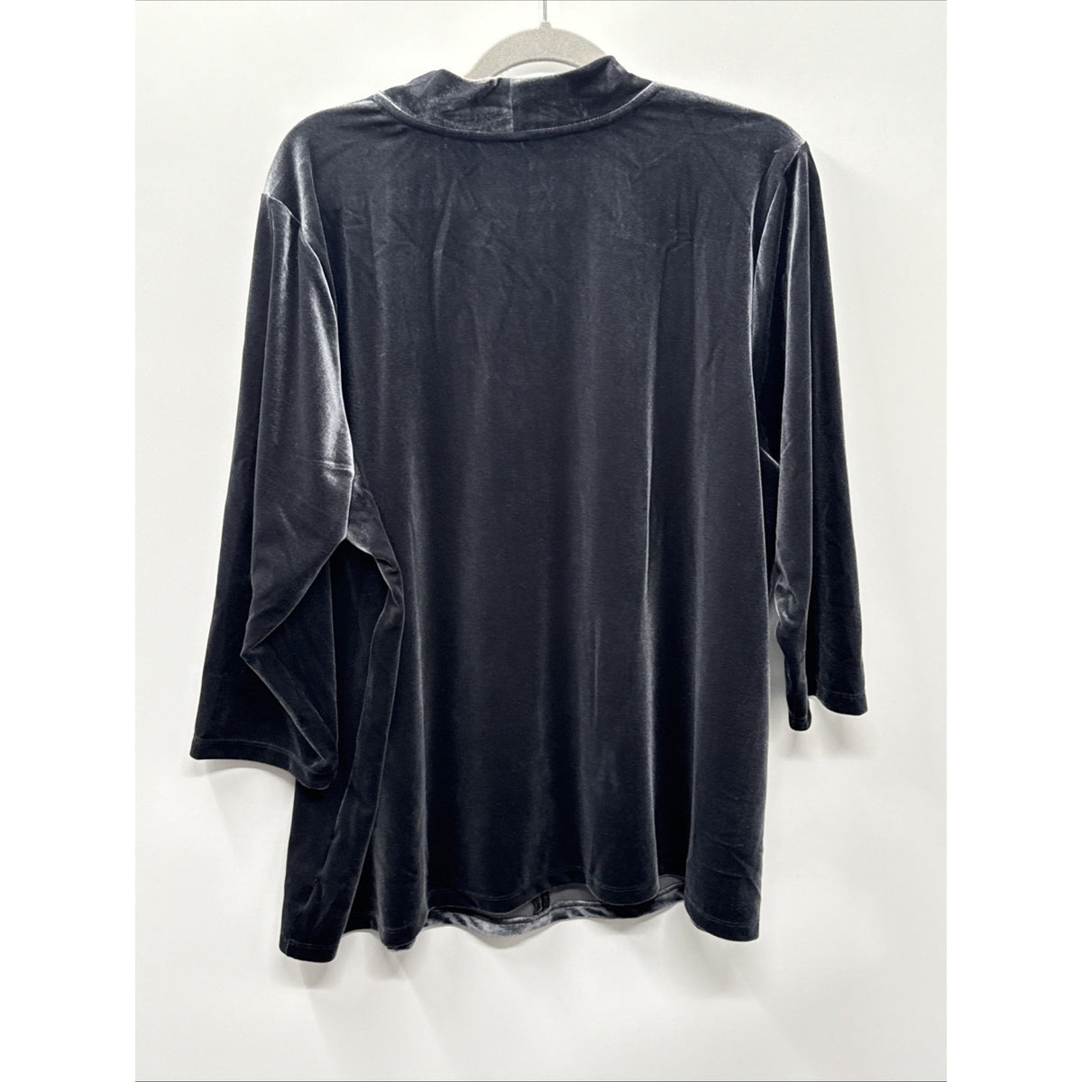 Lands End Womens 3X Black Velvet Top Pullover V Neck Plus Size 24W 26W Holiday