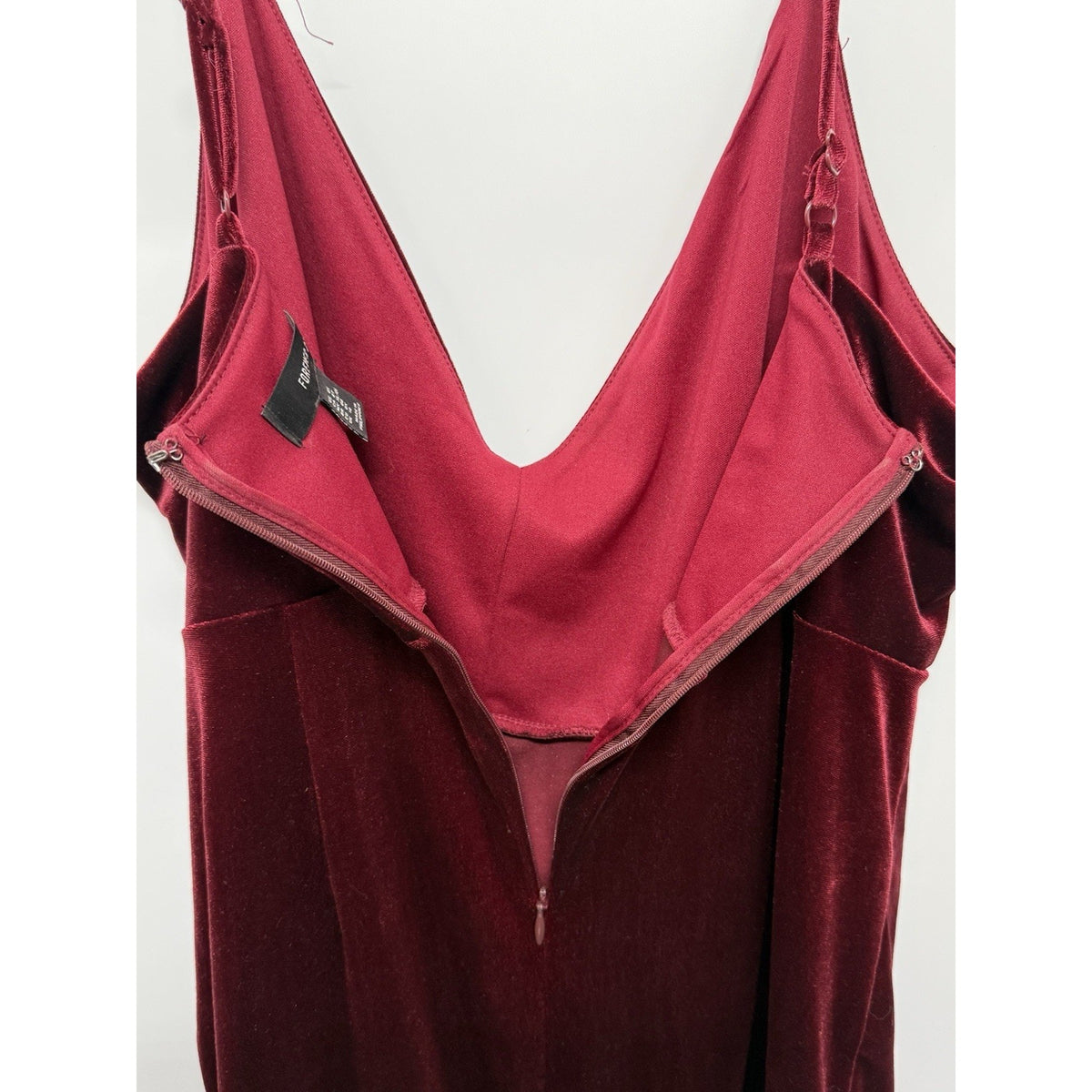 FOREVER 21 Womens Plus 0X Burgundy Velvet V Neck Strappy Mini Slip Dress Zip