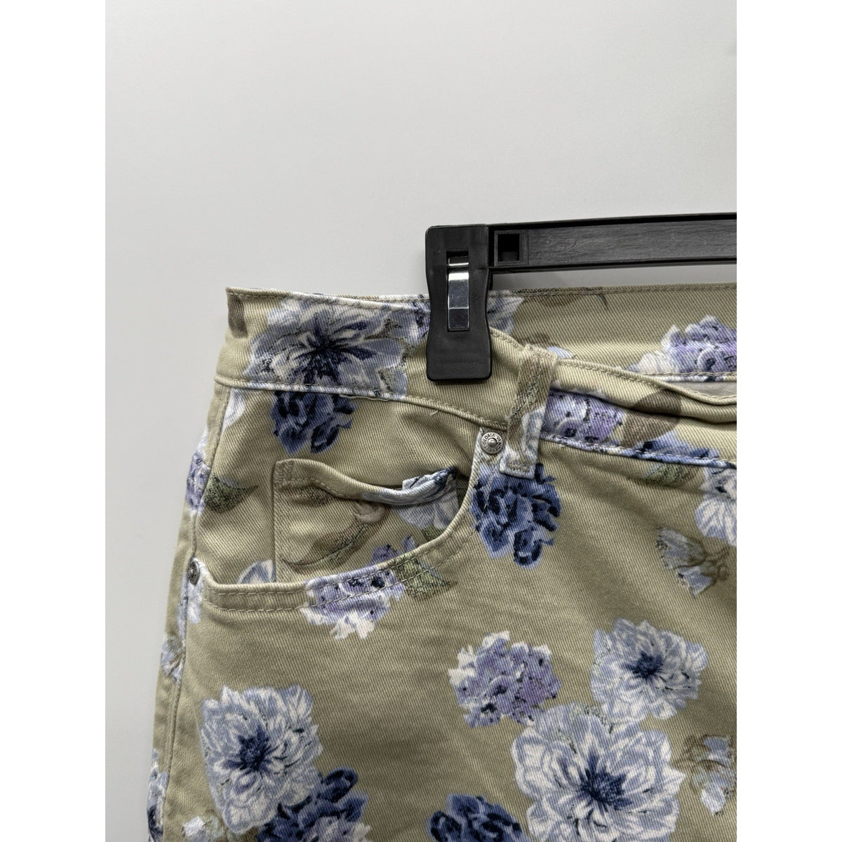 Gloria Vanderbilt Amanda Capri Pants Womens 16W Beige Blue Floral Stretch Crop